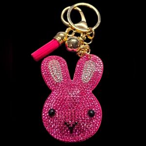 Pink Rhinestone Bunny Bag Charm Keychain